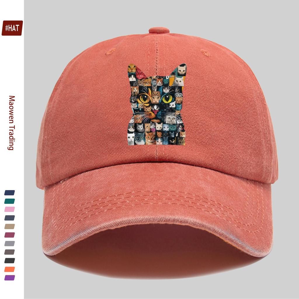 pc Cat Face Collage Print Baseball Cap with Trendy Printed Design Sun Hat Party Decoration Hat Comfortable and Lightweight Tr