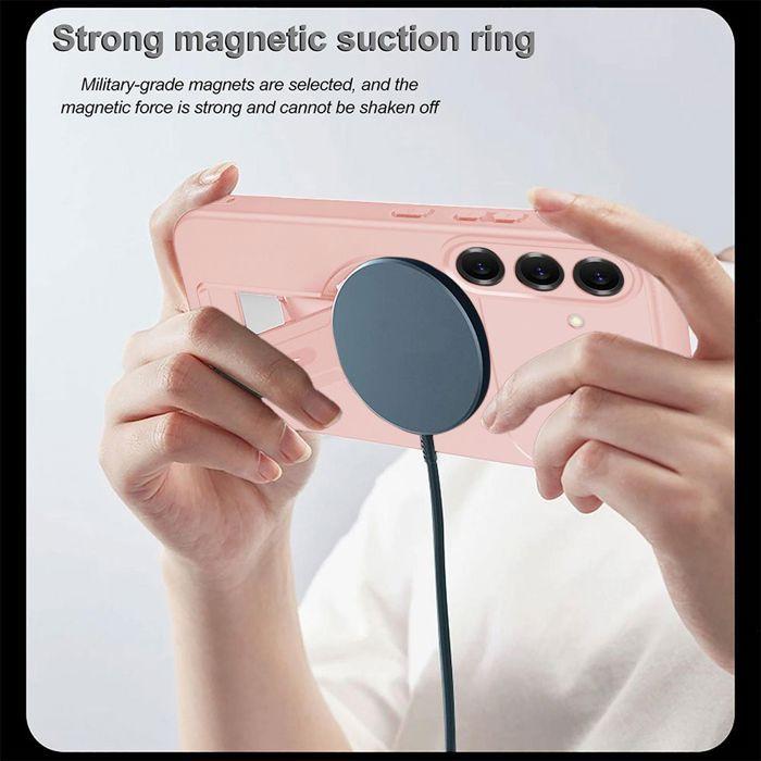 Coque pour Samsung Galaxy S26, Protection Silicone avec Support et Cercle Magnétique - Rose