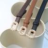 Mei Mary Top grain leather belt with pearl and rhinestone buckle - women's belt waist cincher