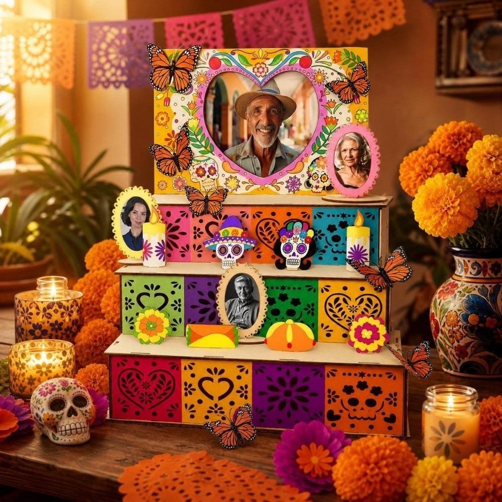DIY Mexican Dead Shadow Box Skulls Candles Memorial Display Box Home Decor