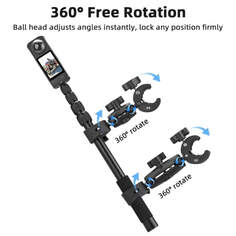 Camera Clamp With 360 Adjustable Arm And Double Ball Head Mount For Motorcycle Biking Action Camera Accessories