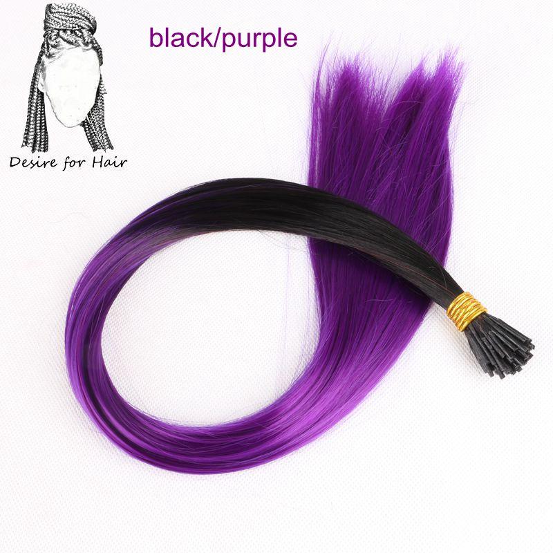 Desire for Hair 100 Strands 22 Inch 1g Rainbow Color Ombre Heat Resistant Synthetic I Tip Micro Ring Hair Extensions for Party