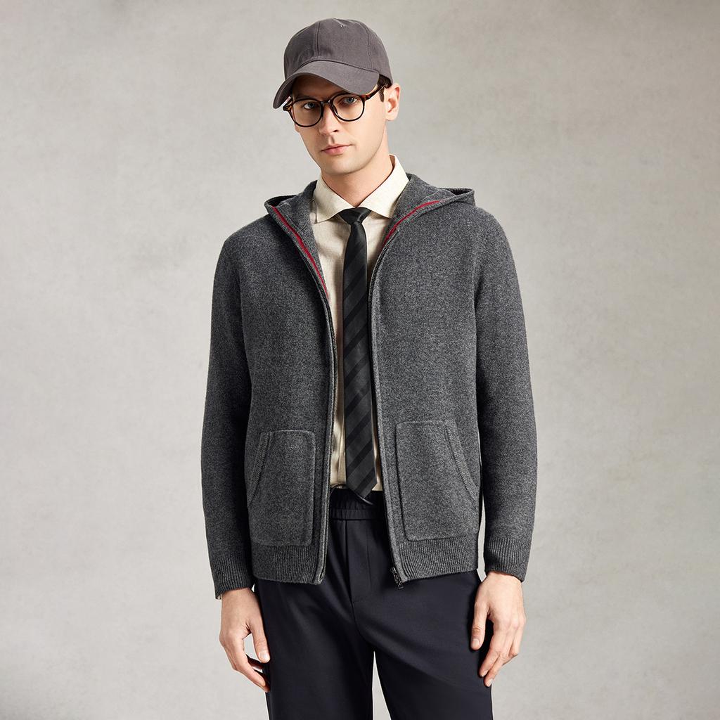 Heavyweight 550G 100% Cashmere Hooded Cardigan Jacket for Men