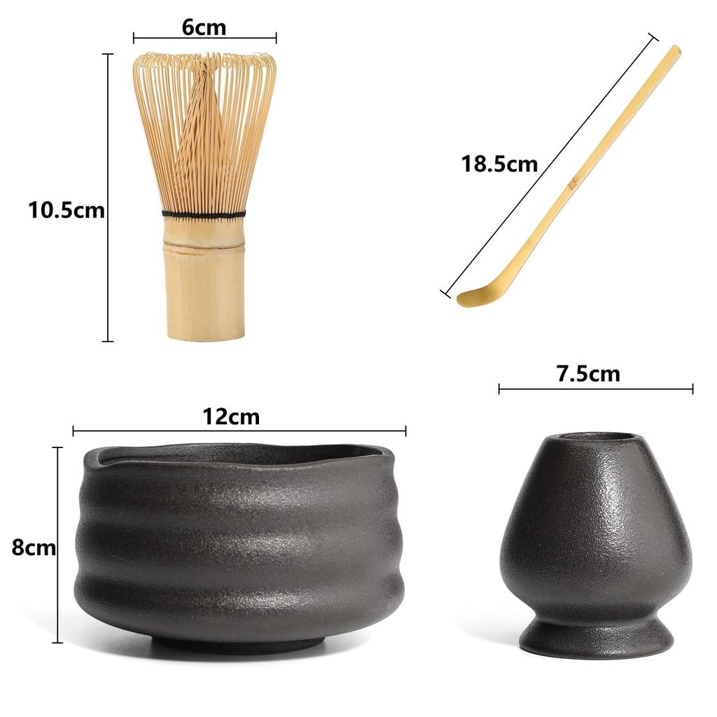 Tea Ceremony Matcha Matcha Tea Ceremony Tea Chawan Chasen and Chashaku Set, Utensils, 4-Piece Set, Utensils, Bowl, (100-Standing), Holder, (Tea Scoop)