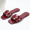 Fashion Burgundy Woven Upper Design Women's Slippers Low Heel Anti Slip Light Slide Sandals Summer Beach Flat Sandals Designer Shoes