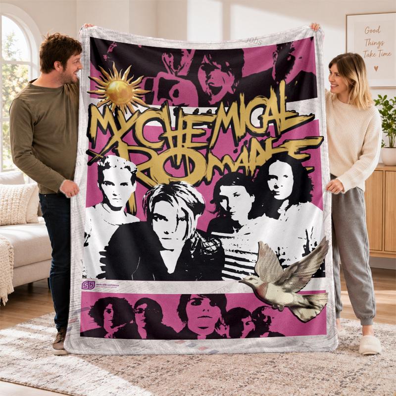 Flannel Fleece Blanket with My Chemical Romance Design, Soft Lightweight Throw for Bed Sofa Travel