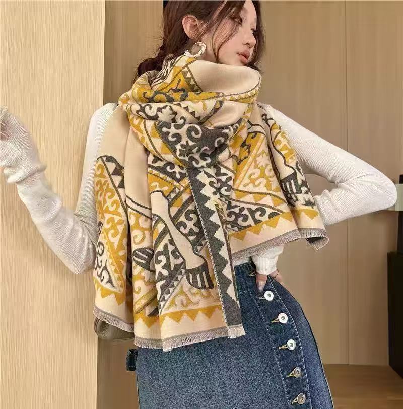 Feifei Imitation Cashmere Versatile Air Conditioner Shawl Shawl Shawl Silk Scarf Long Scarf Camellia