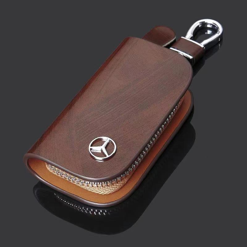 CSF1 Leather Car Key Case Wood Grain Car Key Cover Key Wallet for Mercedes Benz New B/C/E Class A Class C200L GLC GLK New CLA GLA
