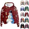 Women's Fashion Long Sleeve Christmas Print Loose Hooded Sweatshirt Top