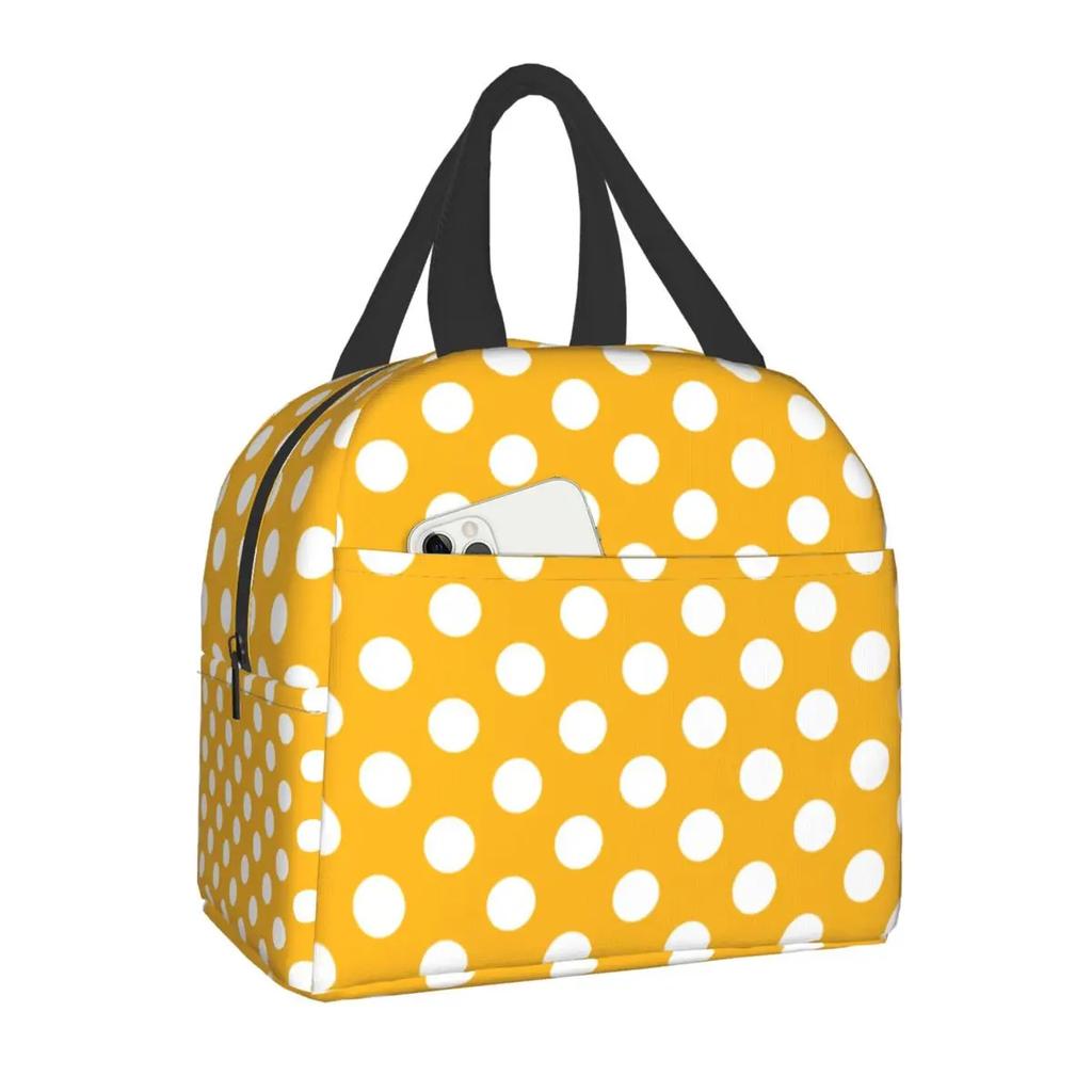 Black and White Polka Dots Lunch for Women | Portable Insulated Thermal Cooler Lunch Box Work School Travel Picnic Bags, Oxford