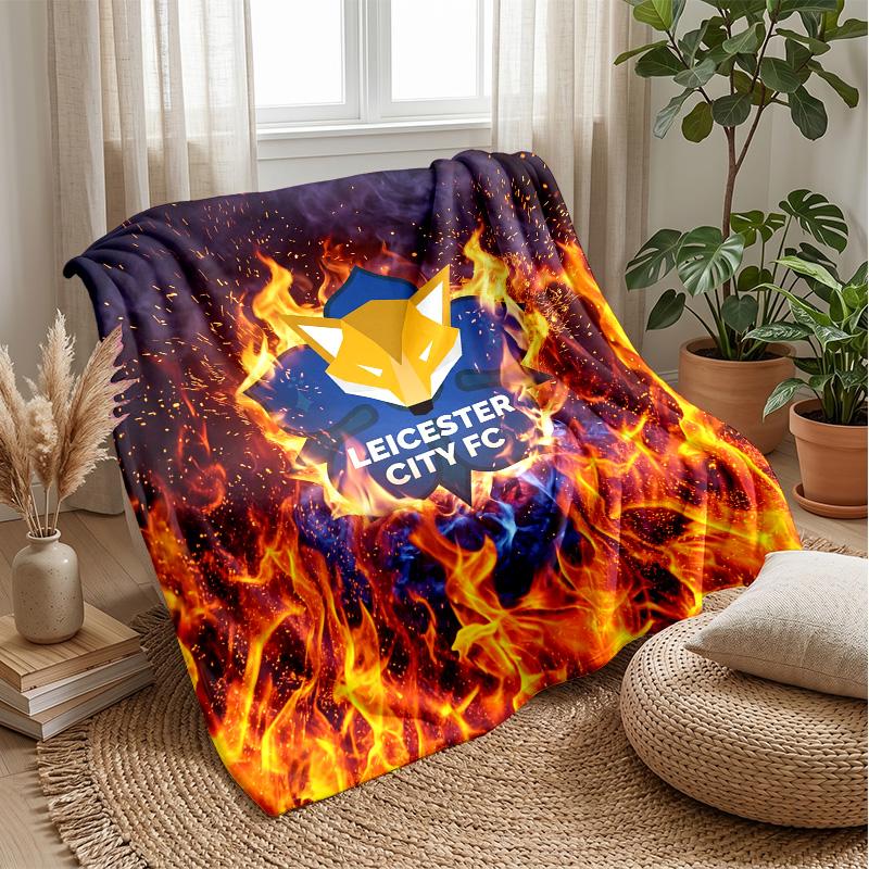 Leicester City Football Print Flannel Blanket, Soft Warm Lightweight Throw Blanket for Sofa Bed Camping