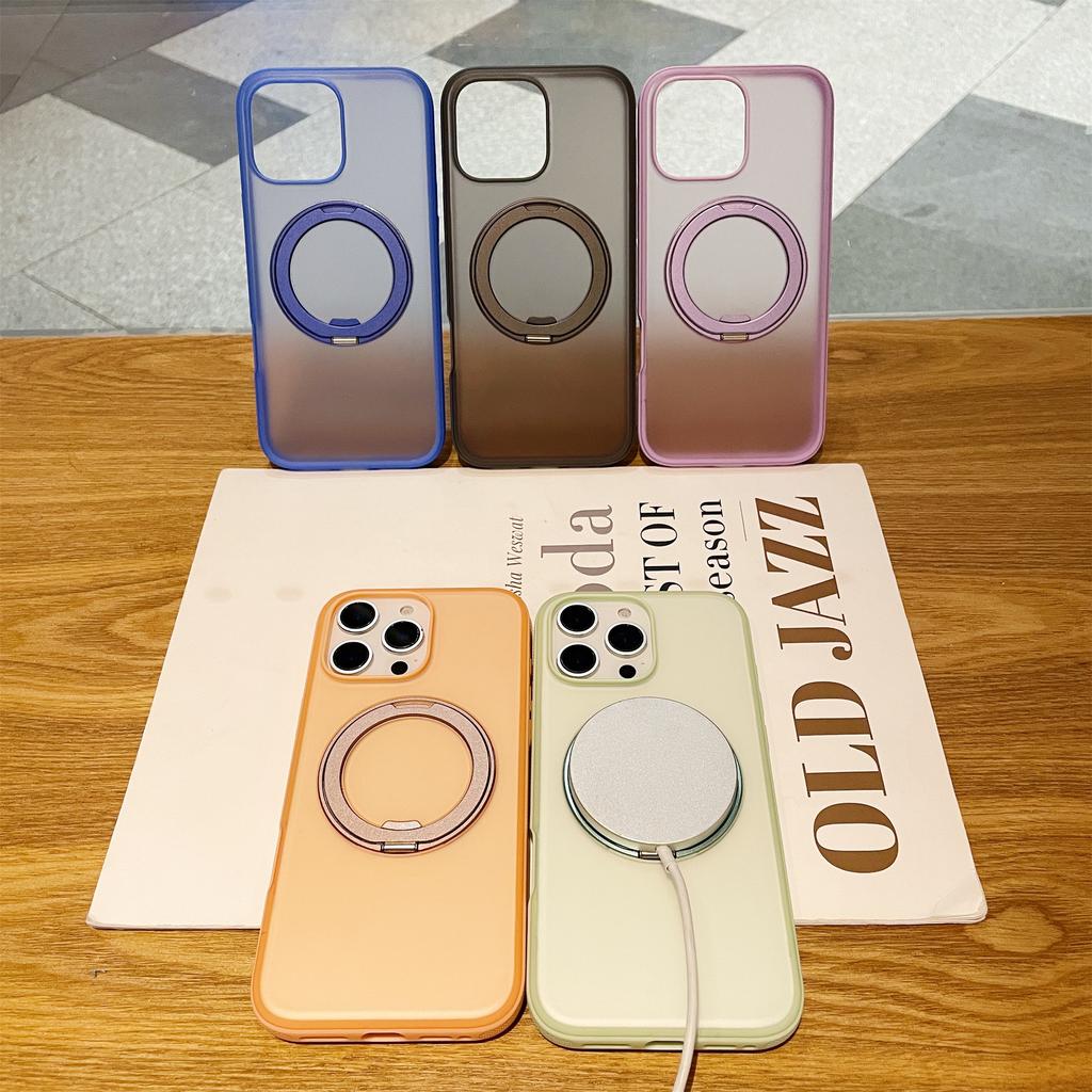 For iPhone 15 Pro Max Magnetic Case PC+TPU Kickstand Phone Back Cover