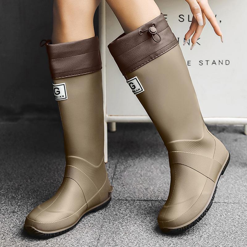 Мужские Женские Дождевые Сапоги Модные Резиновые Сапоги с Длинным Голенищем Нескользящие Сапоги для Рыбалки Уличные Водонепроницаемые Рабочие Сапоги Пара Резиновые Галоши