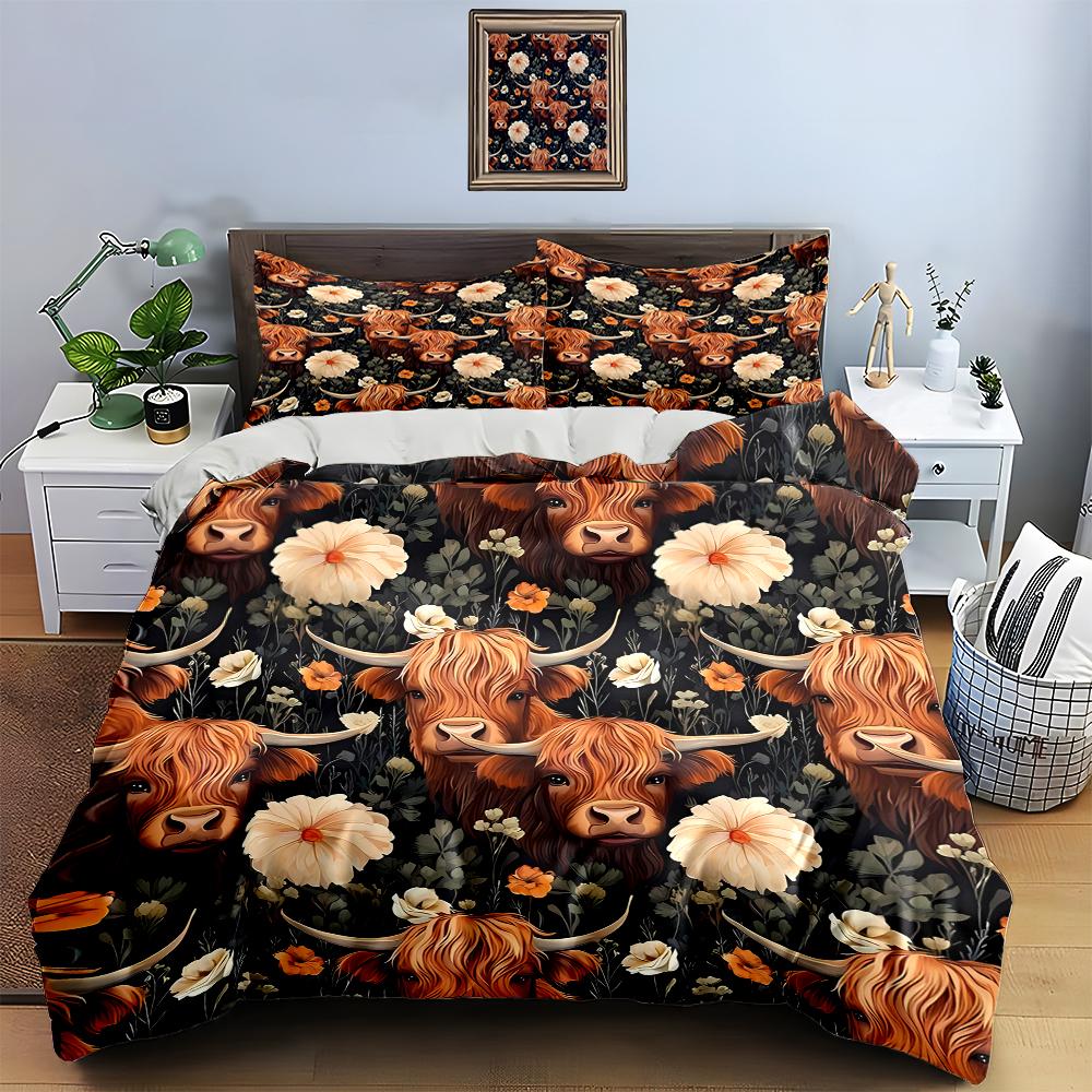 Floral cow motif. Bedding Duvet cover sets Duvet covers Pillowcases gifts (1 * Duvet Cover 2 * Pillowcases, without duvet insert)
