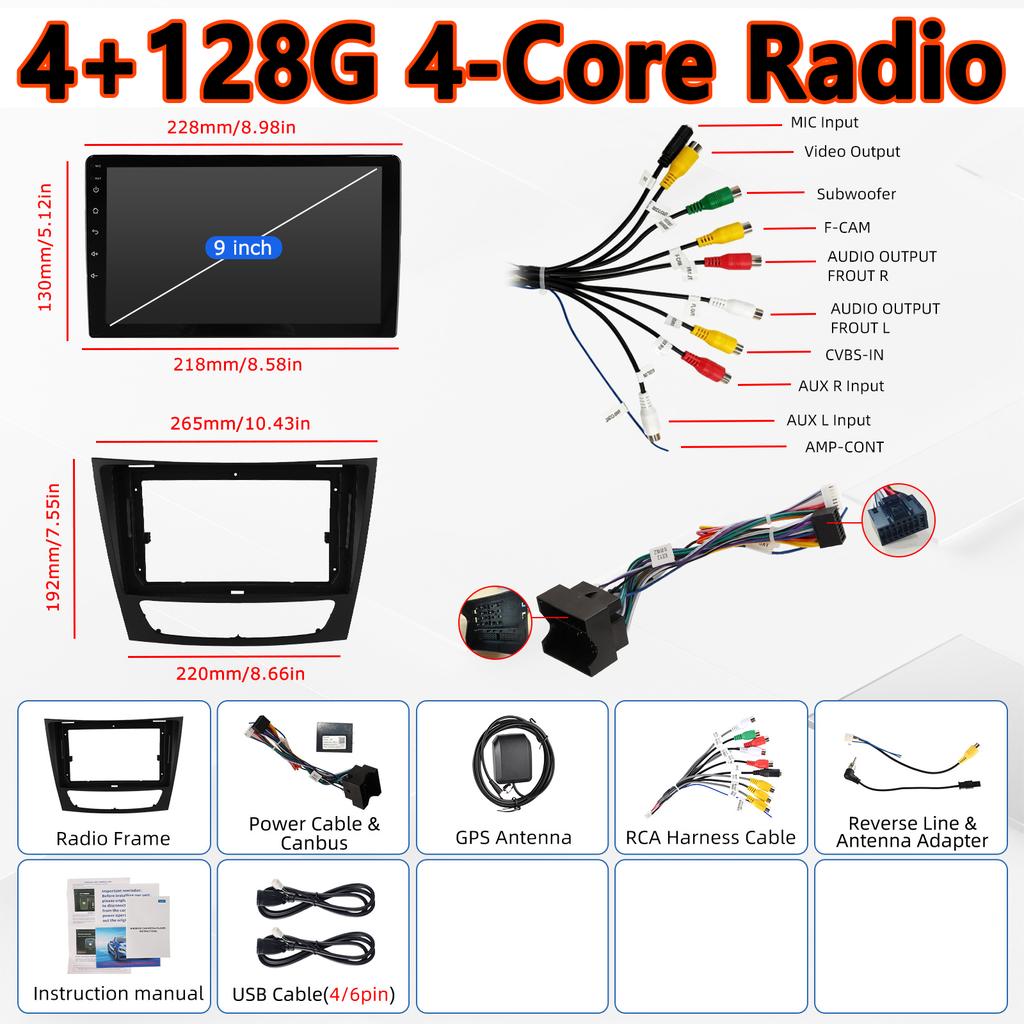MOPECT 4+128G Carplay Android 15 Car Radio Player for Mercedes Benz E-Class W211 E200 E220 E300 E350 E240 E270 E280 W463 W209 W219 NO 2 Din 4G DAB+ DV