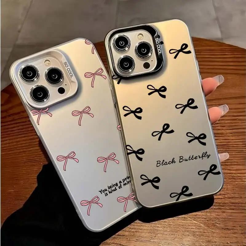 Милый Стильный Розово-Черный Бантик Матовый Чехол для iPhone 17 Air 16 E 15 14 Plus 13 12 Mini 11 Pro Max Акриловая Жесткая Силиконовая Крышка