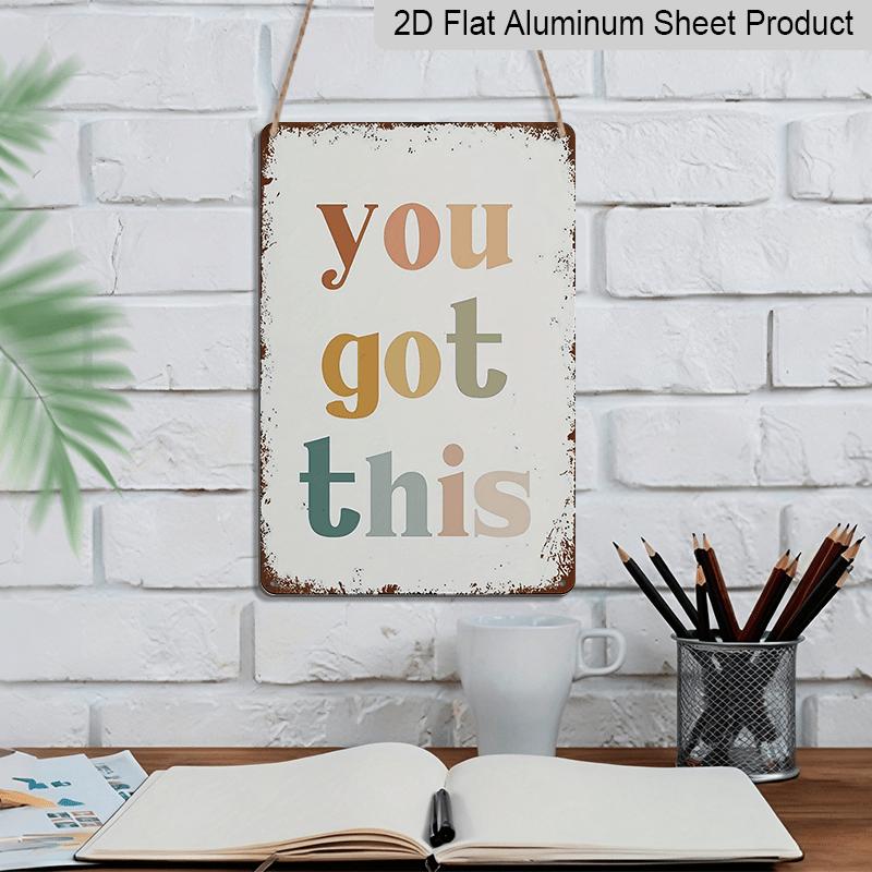 2D Flat, 1pc Vintage "You Got This" Metal Wall Art Sign - Boho Rainbow Design, Distressed White Background with Colorful Lettering, Rustic Classroom