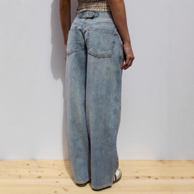 Womens High Waist Straight Leg Denim Pants Casual Washed Distressed Jeans