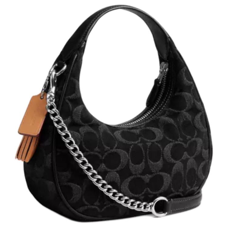 Coach Черная трансформируемая сумка-хобо с цепочкой Signature Jacquard для повседневного использования