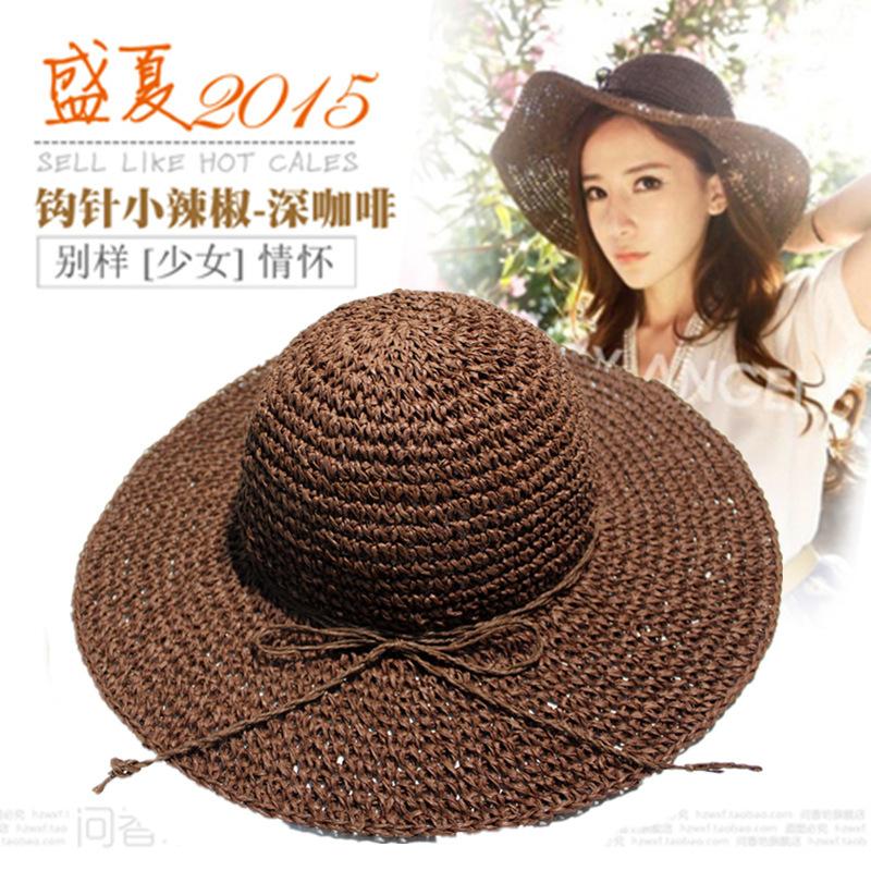 Pepper summer day ladies new travel vacation big eaves hat beach visor foldable beach straw hat