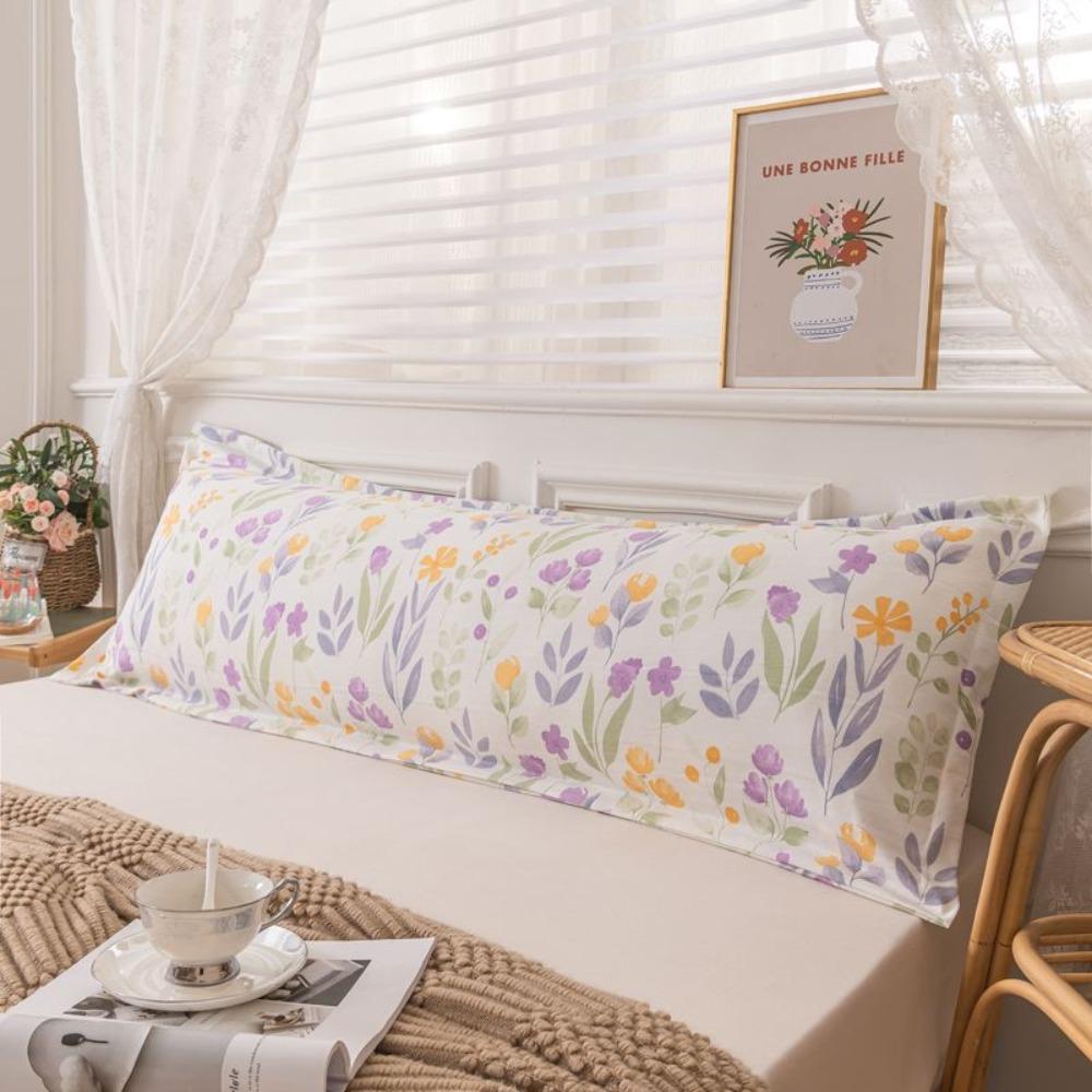 Rectangular Pillow Cover Skin-friendly Long Pillow Case Flower Couple Pillowcase  King Size Bed