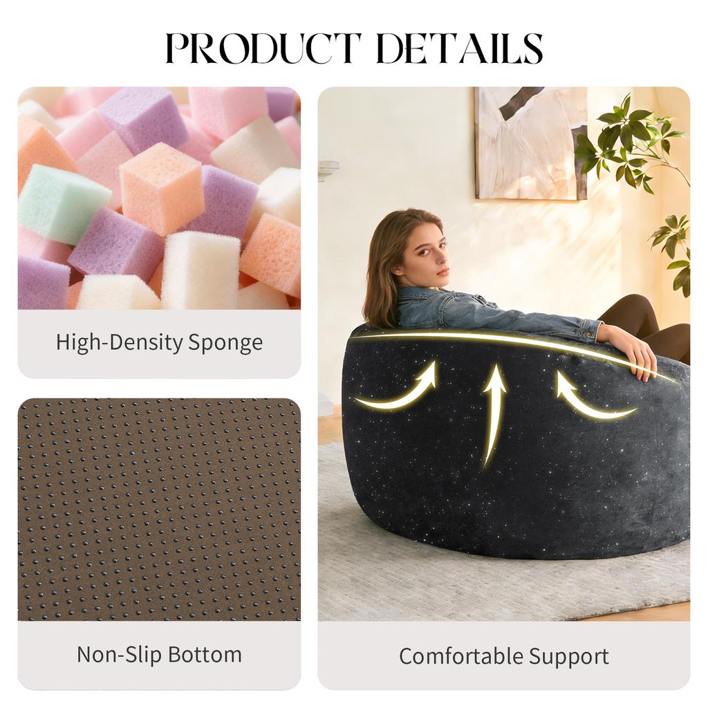 Curved High-Back Bean Bag Chair with Full-Body Contour Support for Immersive Relaxation in Modern Living Spaces