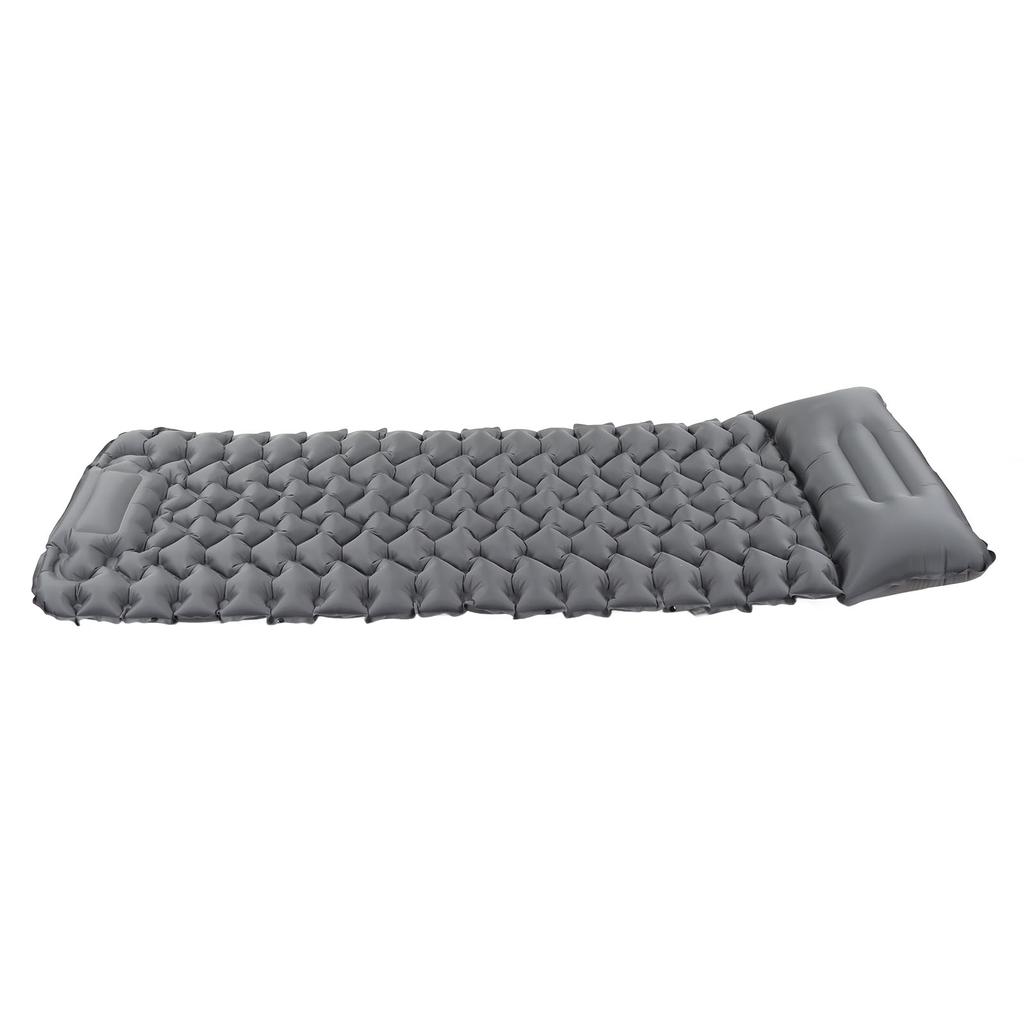 Grey Camping Sleeping Pad Ergonomic Design Foot Press Inflation Waterproof Nylon Sleeping Mat for Ca