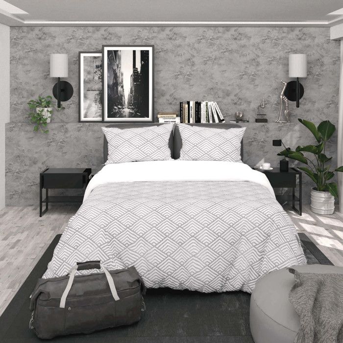 3D Microfiber Duvet Cover Set 260x240 Cm LAYA Gray, by Soleil d'Ocre