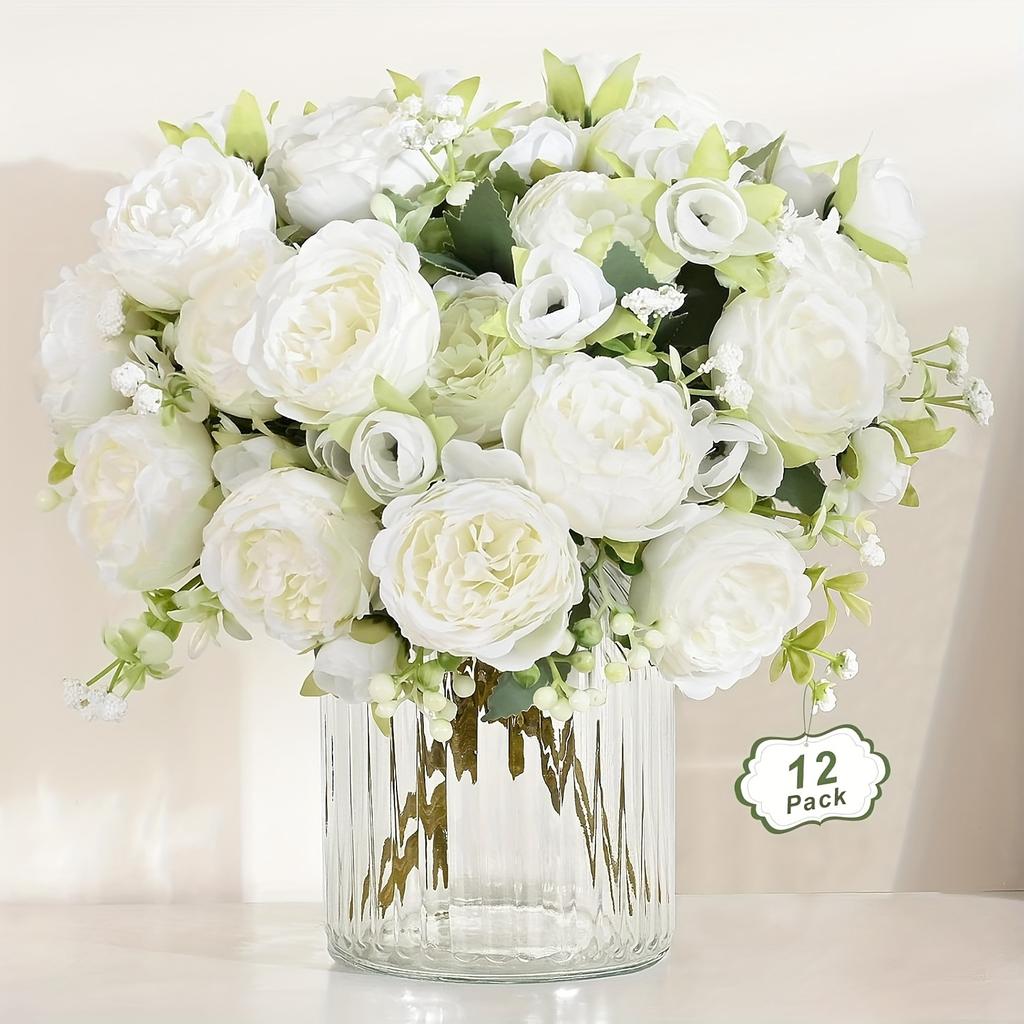 LUYI 4-Packs Artificial Polyester Peonies Natural Style Handmade Spring Bouquet Centerpiece Table Wedding Party Home Decoration