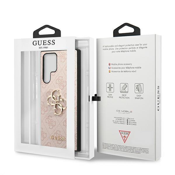 Чехол Guess GUHCS22L4GMGPI S908 S22 Ultra розовый/pink жесткий 4G Большой Металлический Логотип