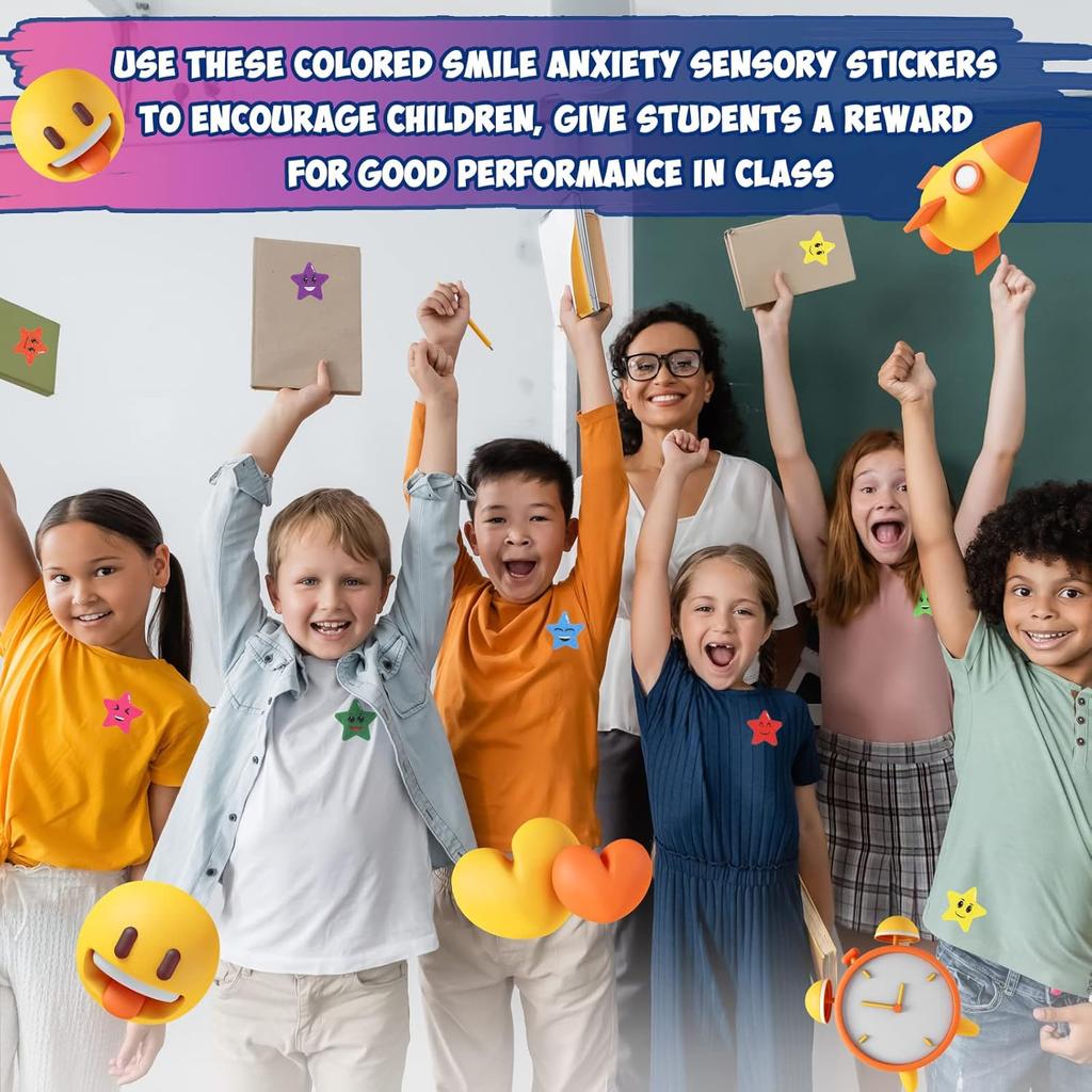 40 Pcs Happy Face Calm Stickers Anxiety Sensory Decals Small Sensory Strip Smile Decals for Kids Reward Chart Behavior Student Teacher Early Learning