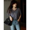 Basic House Women's V-Neck Short Sleeve Printed T-Shirt