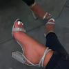 Fashion 2025 New Shiny Gold Rhinestones Chunky Heels Sandals Women Sexy Cross Ankle Strap Silver High Heels Summer Shoes Ladies Pumps