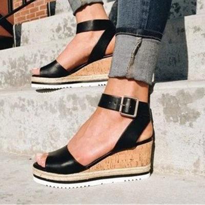 Retro Womens Fashion Open Toe Ankle Platform Wedges Shoes Ladies Roman Sandals Buty Damskie Wedges Shoes Mujer Summer New