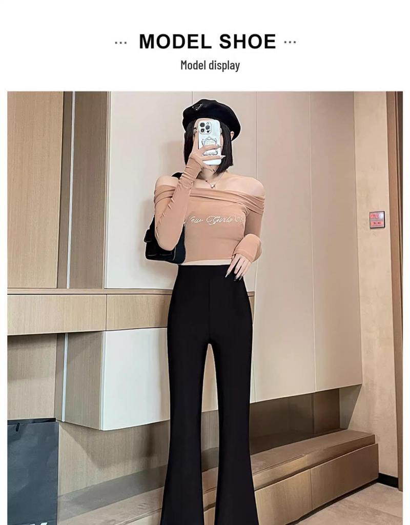 2024 Women's High-Waisted Elastic Slim Fit Black Flared Pants