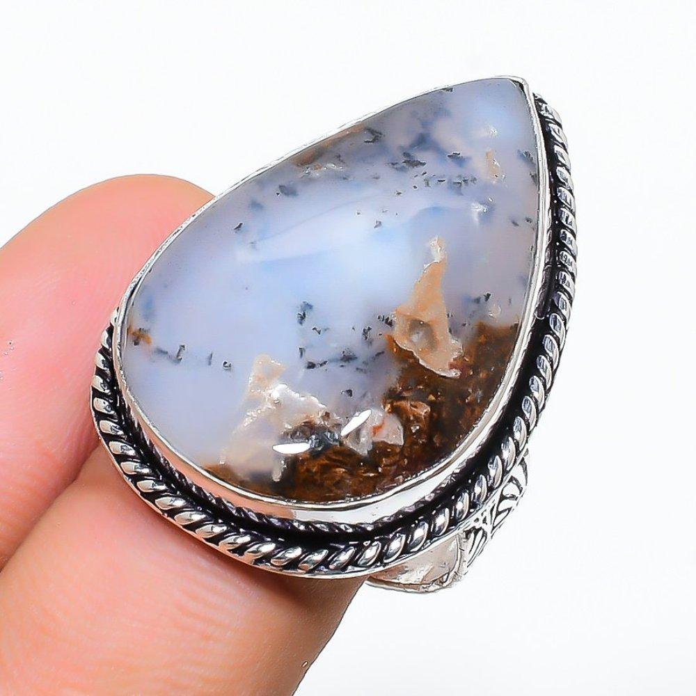 Dendrite Opal Gemstone Handmade 925 Sterling Silver Jewelry Ring Size 10 d7R38