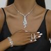 Bright Rhombus Rhinestone Pendant Necklace Earrings Bracelet Bridal Jewelry Wedding Set