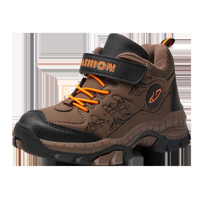 Зимняя спортивная обувь из хлопка для мальчиков 2024 года: Модные кожаные кроссовки для альпинизма для детей старшего возраста