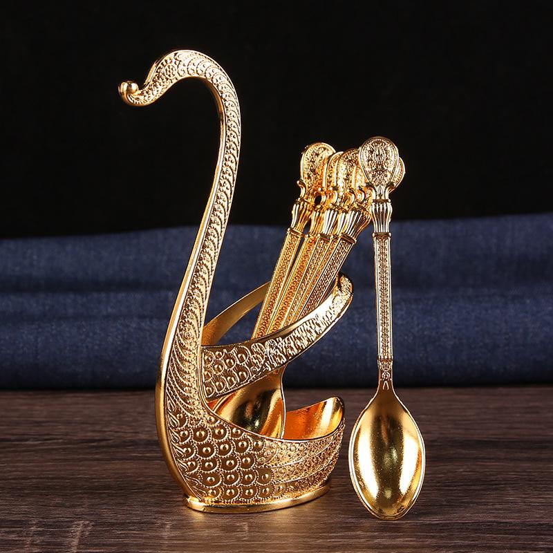 Стильная фруктовая вилка, десертная фруктовая палочка, основание-лебедь из чистой меди, креативный набор столовых приборов высокого класса, набор ложек для димсама и кофе