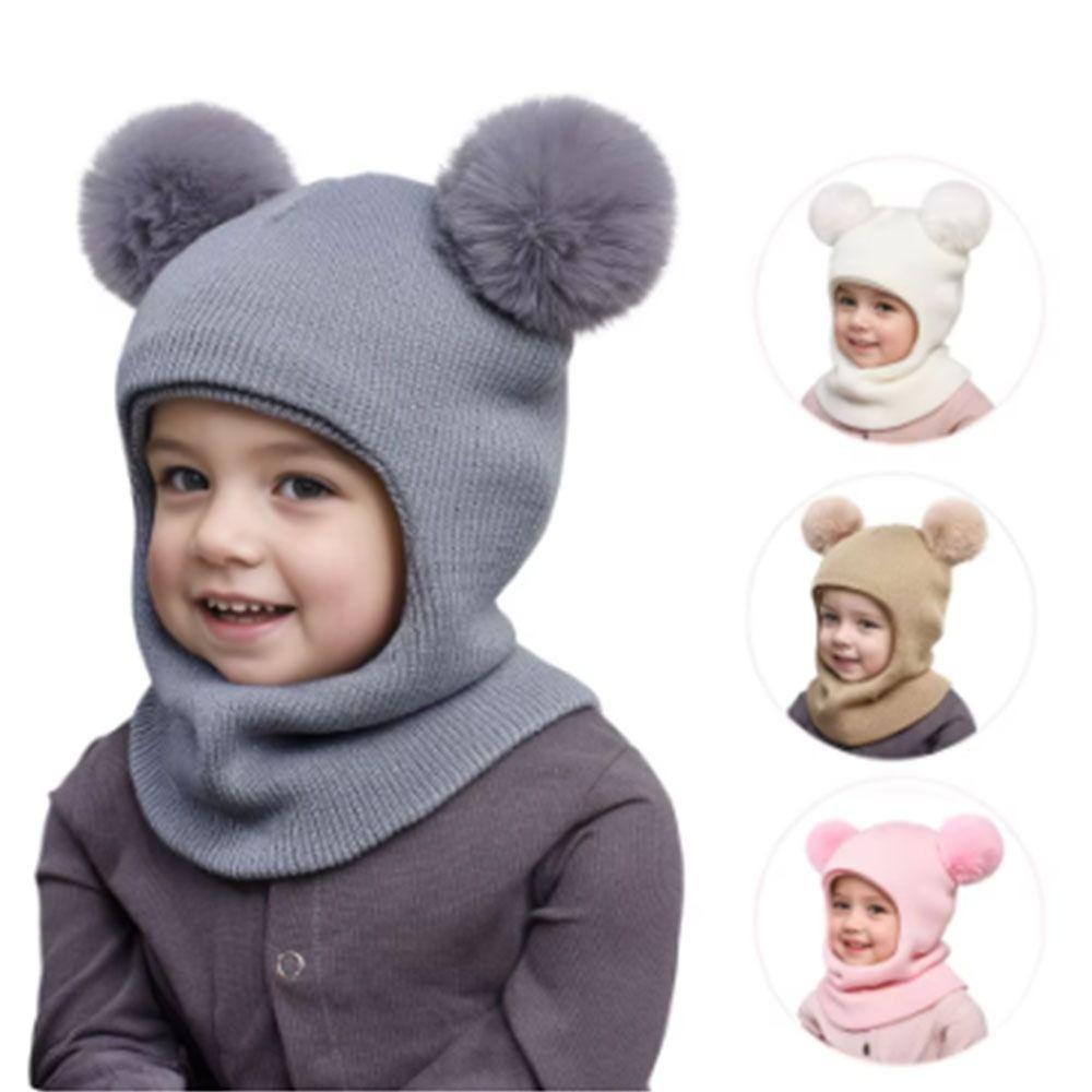 Knitted Baby Winter Hat Solid Color Kids One-piece Hat Scarf Children Bonnet Infant Cap  Girls Boys
