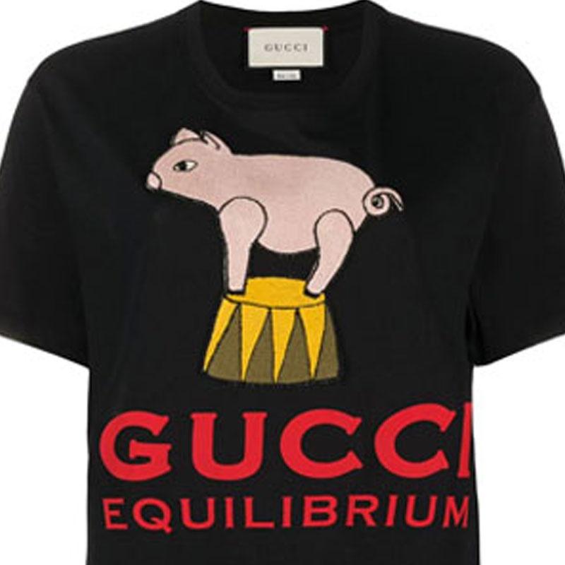 GUCCI T Shirts Women's Black Crew Neck Moderate Straight Fit 615044-XJCRI-1082