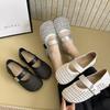 Summer New Round Head One-word Buckle Shallow Mouth Single Shoes Women's Flat Shoes Woven Hollow Mary Jane Hole Sandals