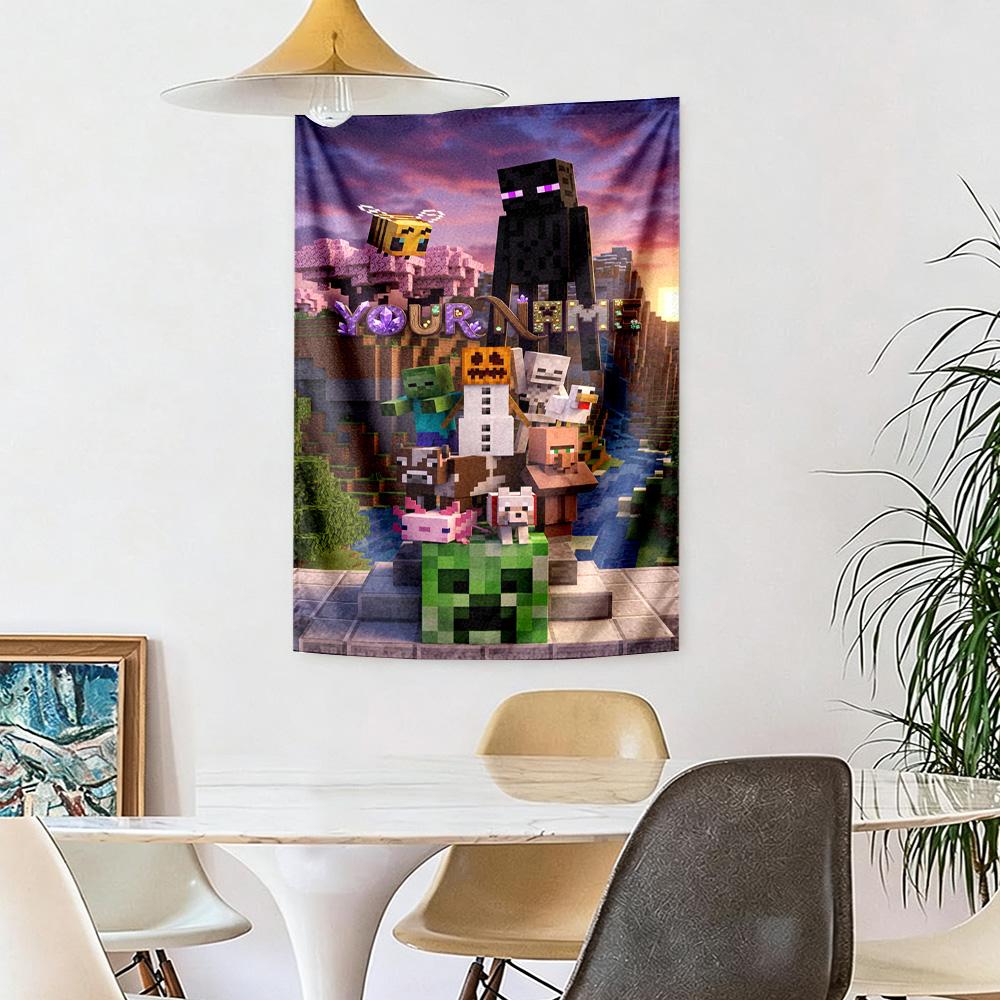 Minecraft Индивидуальный Декор Стены С Вашим Именем Гобелен Искусство Для Памяти Питомца День Рождения Свадебная Вечеринка Фон Семейный Подарок