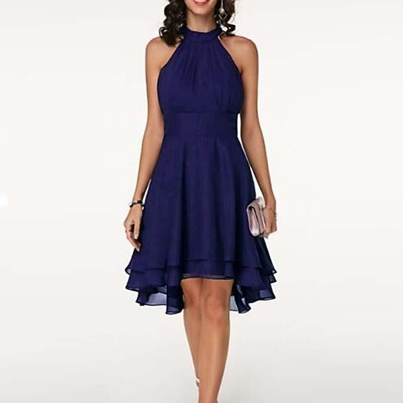 Женское летнее платье-миди с открытыми плечами, без рукавов, с круглым вырезом и талией, облегающее, из шифона, длиной до колена