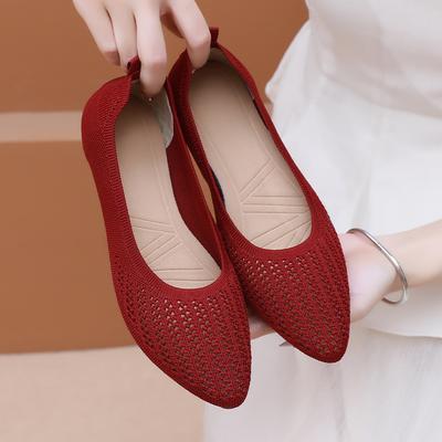 Женская обувь новая мягкая подошва мягкий верх дышащая модная повседневная обувь с мелким вырезом, сетка машинной вязки, плоская подошва, туфли-дудочки