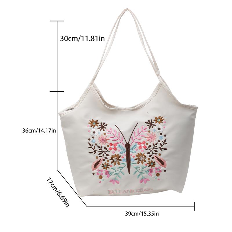 Summer New Fashionable Embroidered Shopping Bag Butterfly Style Single Shoulder Crossbody Handbag with Large Capacity