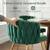 Velvet-Feel Dining Chairs Set of 2, Modern Upholstered Kitchen Chairs with Woven Backrest and Armrests, Metal Legs and Padded Seat for Dining Room
