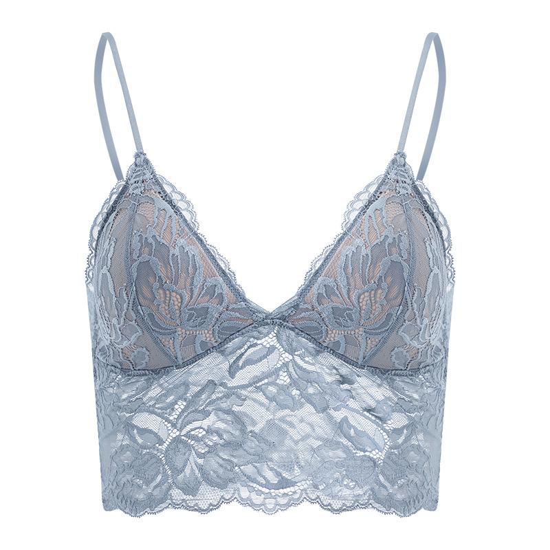 Beautiful back thin underwear women's invisible sexy French thin lace no steel ring bra suspender triangle cup white chest