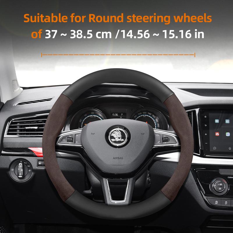 Suitable for Skoda Suede Matte Carbon Fiber Texture Steering Wheel Cover Suitable for Octavia 2 3 A7 1 Superb Roomster A5