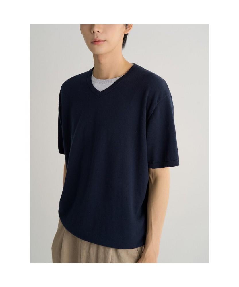 8SECONDS V-Neck Layered Knit Pullover Navy
